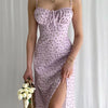 Hugcitar 2025 Sleeveless Satin Slip Floral Ruched Bandage Cut Out Maxi Dress Summer Women Fashion Sexy Party Club Robe Kpytomoa