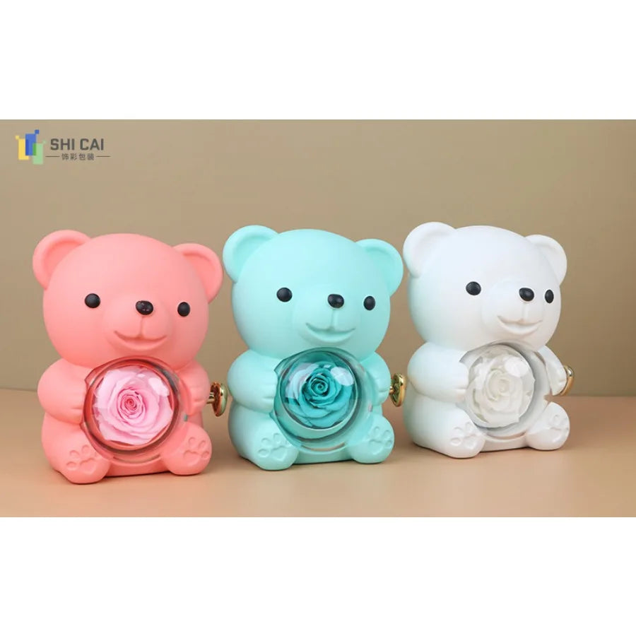 Valentinstag Rose Hug Bär Schmuckkästchen Echte Ewige Rosen Geschenke für Freundin Frauen Ehefrau Muttertag Geburtstag Jahrestag