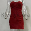 Sexy Strapless Bright Silk Lace-up Mini Dress Women Red Black Sleeveless Backelss Bodycon Dresses Evening Party Cocktail Gowns