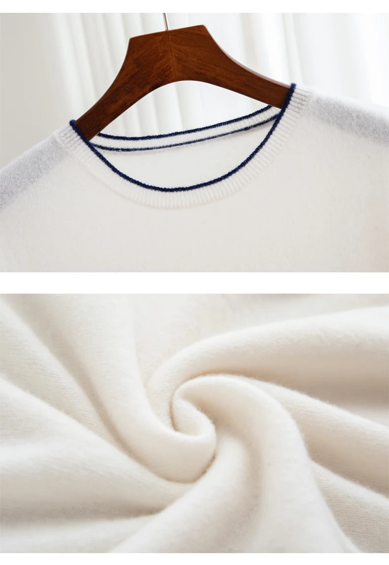 Men's T-shirt 2024 Summer New Knitted Tank Top Fashion Color Block Round Neck Pullover Sweater 100% Pure Wool Short sleeved