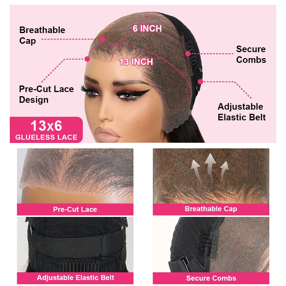Kleberlose vorgeflochtene Perücken Tiefe Welle HD 13x6 Lace Front Perücke, alles vorbereitet, gelockt, 13x4 HD Lace Front Echthaarperücken, sofort tragbar