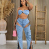 Jeans-Sets für Damen 2024 Sexy Streetwear Zweiteilige Outfits Brustwickel Ärmelloses, rückenfreies Top Ausgeschnittene Jeans