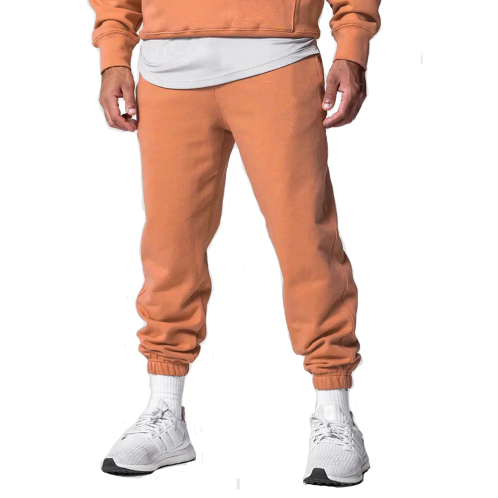 Men's Thick Cotton Training Sets Hoodie Casual Sports Pullover Hooded 2-piece Top with Pants Sweatshirts Gym Running Tracksuits