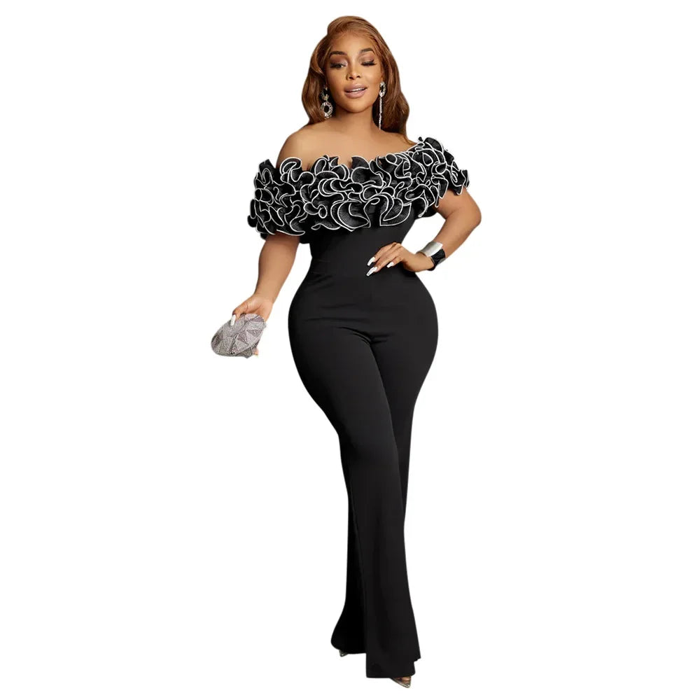 Sexy Jumpsuit mit Slash-Ausschnitt, figurbetont, für Damen, Overall, Rose, Einteiler, Damen, Club-Overalls, Promi-Outfits, Party, Sexy Rompers