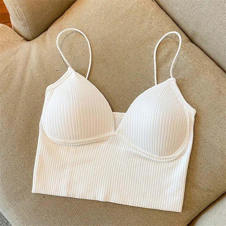 Knitted Binder Chest Woman Tops Spaghetti Strap Corset Crop Camis With Built in Bras Korean Fashion Woman Vest Camisole