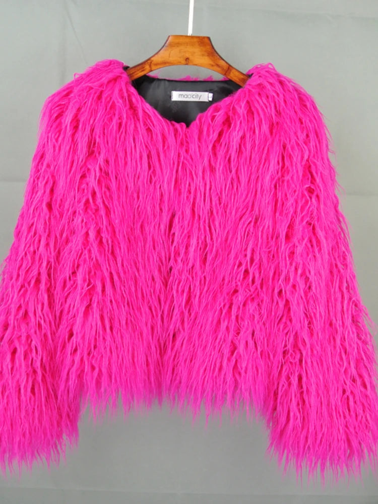2023 Women Faux Fur Coat Autumn Winter High Quality Fluffy Short Coat Faux Fur Jacket