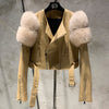 GO BALLISTIC YA Women Leather Jacket With Fur Sleeve Fashion Ladies Crop Jacket