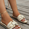 Women Metal Decor Single Band Flat Sandals Fashion Sexy Open Toe Outdoors Slides Luxurious Office Ladies Party Female Shoes