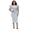CM.YAYA Women Ruffles Short Sleeve O-neck Striped Knee Length Dress Street Vestidos Sexy Night Club Party Evening Chic Dresses