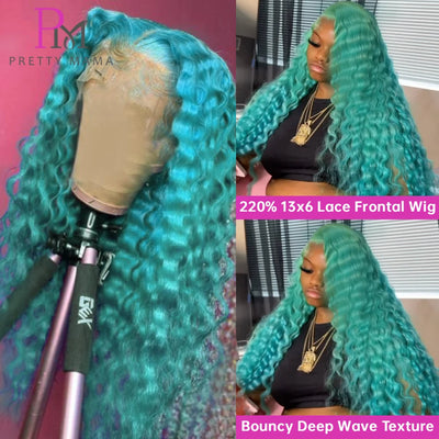 13x4 13x6 Green Blue Lace Front Wigs Human Hair Deep Wave Lace Closure Frontal Wig Deep Curly Mint Green Colored Human Hair Wigs