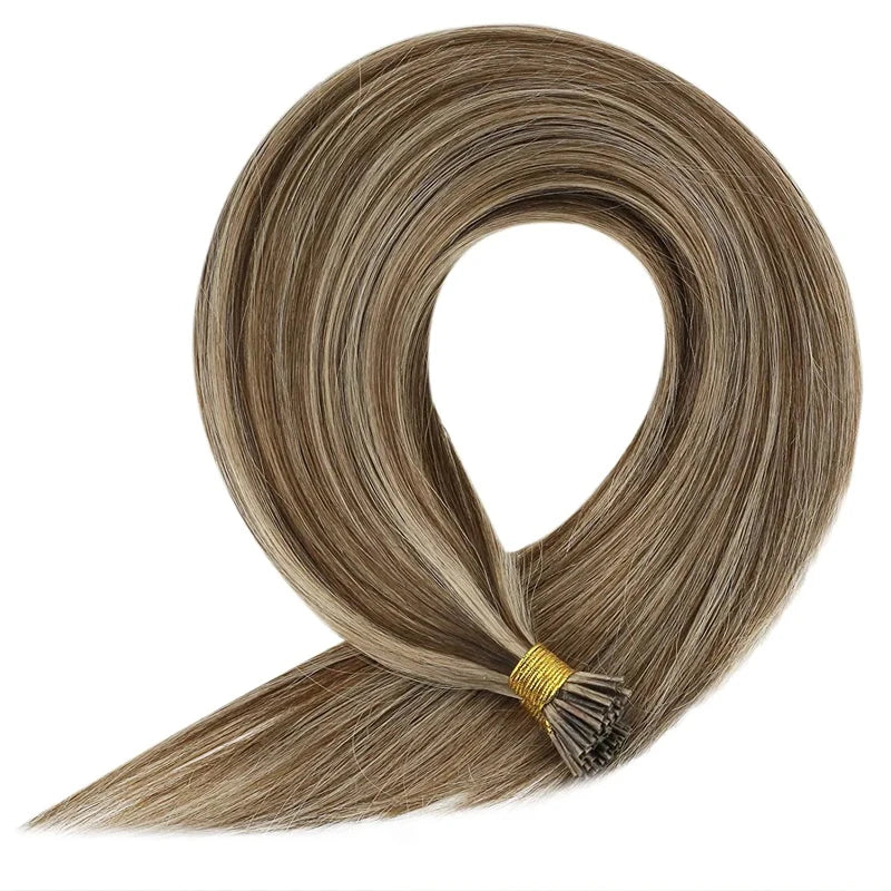 Straight I Tip Hair Extensions 12-26inch Human Hair Remy Fusion Hair Extensions 50pcs/ Set Keratin Capsule Brown Blonde Color