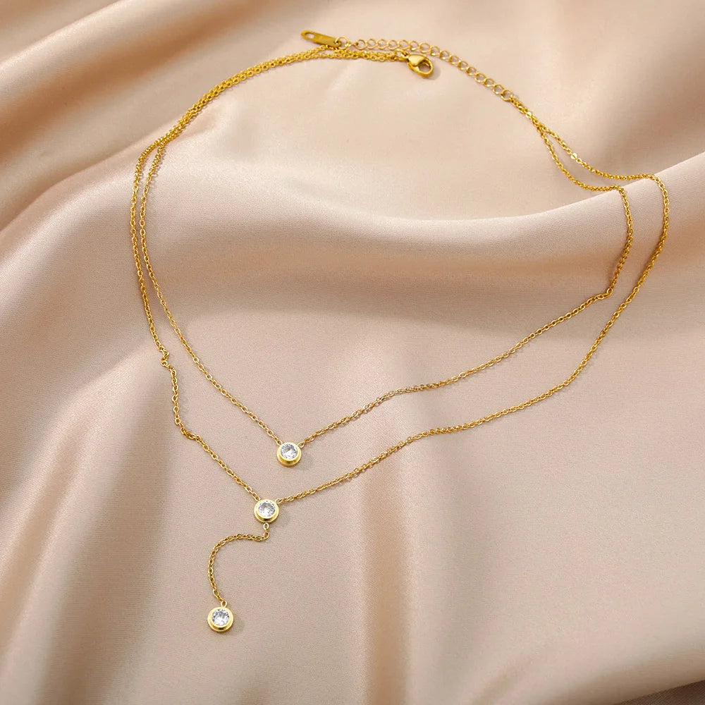 Double Layer Hollow Clavicle Chain Stainless Steel Necklace For Women Punk Hip-Hop Streetwear Jewelry Dropshipping