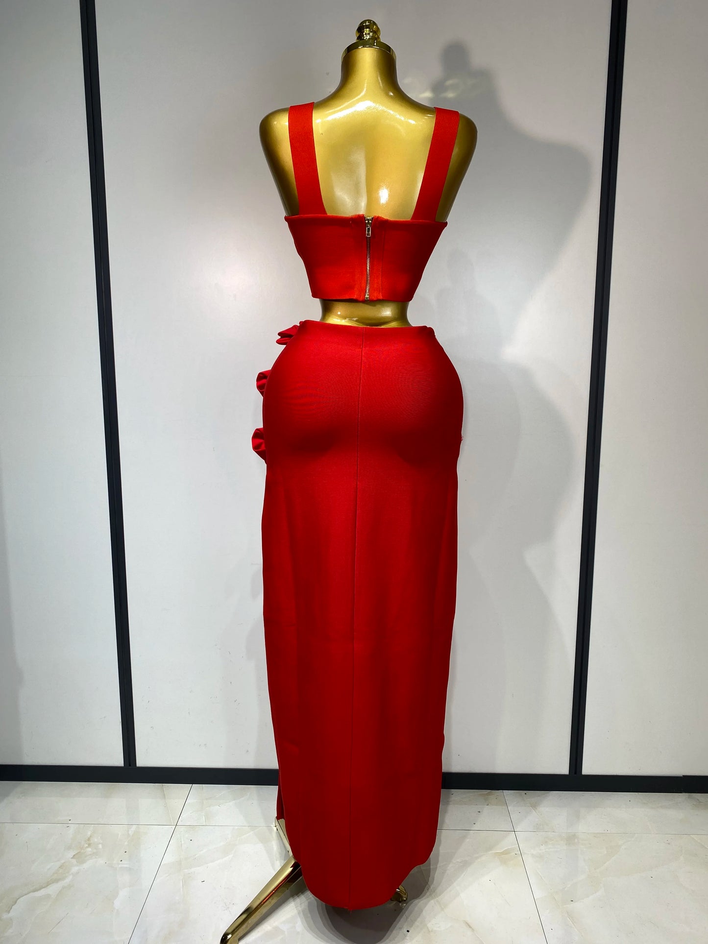 Summer New 2025 Women Sexy Flower Black Red Bandage Two Piece Set Celebrity Evening Party Skirt Suits Luxury Birthday Outfit
