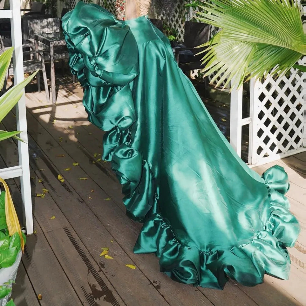 Dark Green High Low Women Skirt  Ruffles Big Flowers Women Clothes  Black Girls Formal Birthday Wear faldas para mujeres
