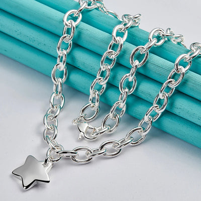 DOTEFFIL 925 Sterling Silver Star Pendant 18 Inch Chain Necklace For Woman Wedding Engagement Fashion Jewelry