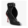 Gürtelschnalle Reißverschluss vorne Modenschau Stiefeletten Damen Herbst Winter Neu Spitz Metallverzierung Rote High Heels Ankle Boots