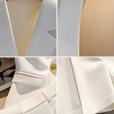 Elegant Office Lady Sleeveless Blazer and Shorts Set with Gold Button White Two Piece Suit Women Summer Business Casual Outfit