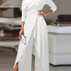 2025 Spring Jumpsuits for Women Plain Elegant Office Lady Loose Ruched One Shoulder Split Hem Wide Leg Jumpsuit