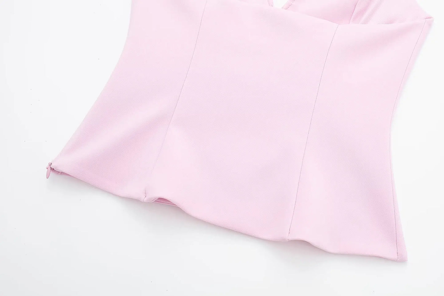 HH Women Pink 2 Piece Set Sexy V-Neck Sleeveless Backless Suspender Zipper Top+High Waist Back Pocket Mini Skirts Shorts Y2K