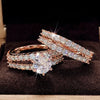 Huitan Sparkling 2Pcs Set Cubic Zirconia Rings for Women Wedding Engagement Fashion Jewelry Luxury Trendy Female Rings Wholesale