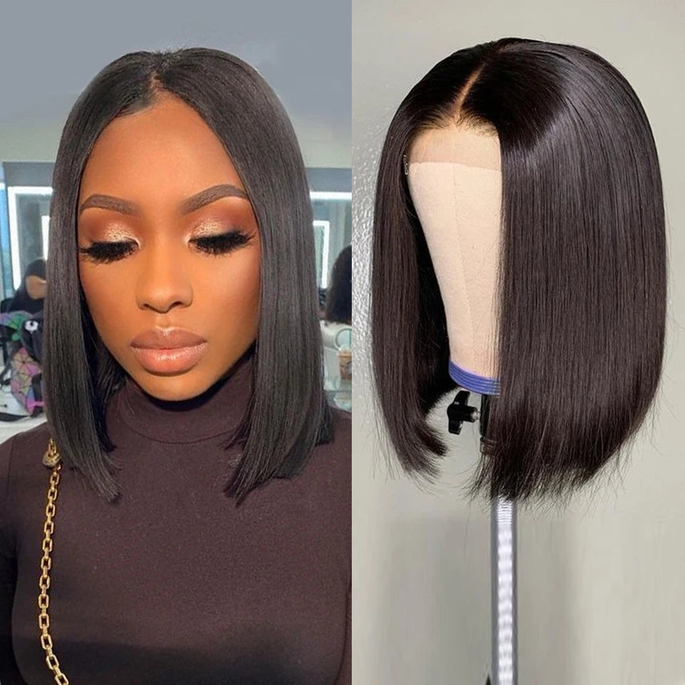 220% Dichte Bob-Perücken glatt, 100% Echthaar-Lace-Front-Perücken, 13x4 Bob brasilianisches Remy-Haar, vorgezupfte Lace-Front-Perücken, 16 Zoll