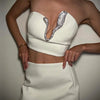 Sexy Rhinestone Mini Skirt Sets Women Strapless V-neck Backless Tube Vest Tops Hip Package Skirts 2025 Summer 2 Pieces Outfits