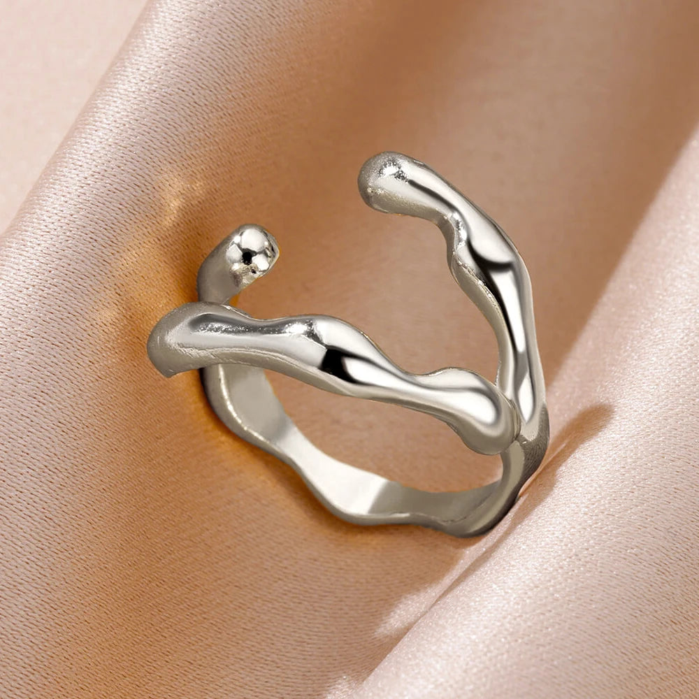 Stainless Steel Rings For Women Men Gold Color Hollow Wide Open Ring Female Male Fashion Wedding Party Finger Jewelry Gift 2024