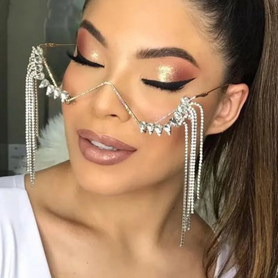 Stonefans Strass-Drop-Brillenfassung für Damen, kostenloser Versand, luxuriöse 2023 Kristall-Quasten-Halbrahmen-Brillenfassung, Schmuck