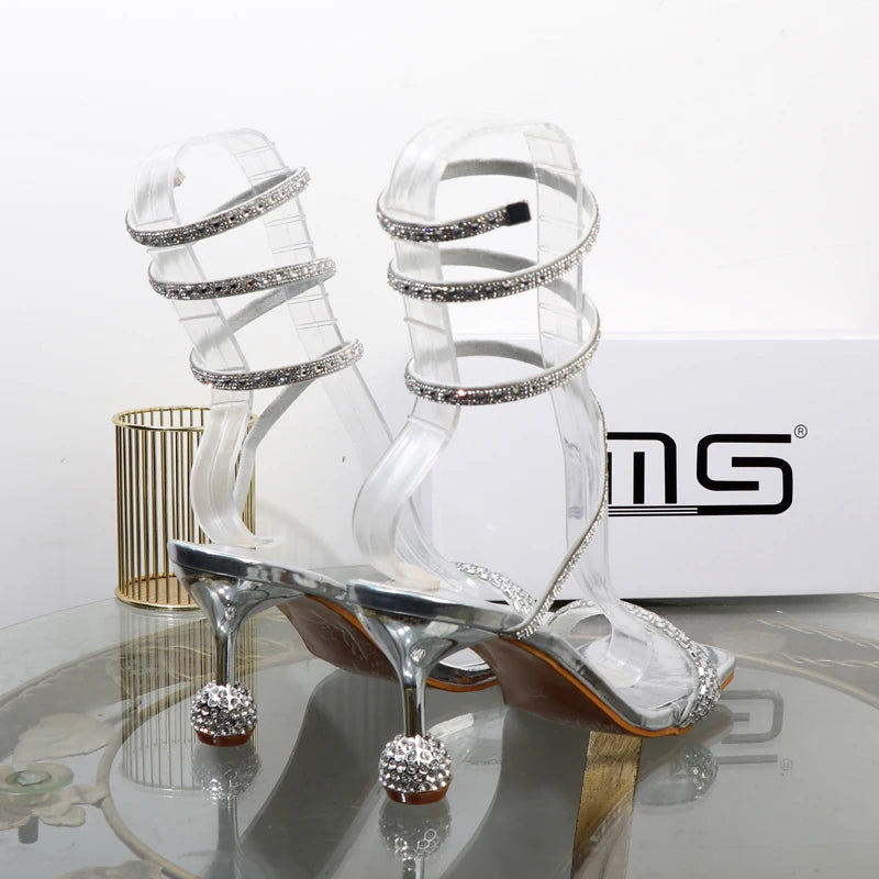Luxus-Fashion-Sandalen 2024 Sommer Neue Strass Fee offene Zehen Ring-Fuß-Riemen Römersandalen mit hohem Absatz Damenschuhe Bankett