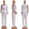 Spring 2 Pieces Set for Woman Pearl Top with Sleeves Pants Suit Women Outfit Elegant Classy Evening Wholesale Dropshipping