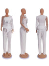 Spring 2 Pieces Set for Woman Pearl Top with Sleeves Pants Suit Women Outfit Elegant Classy Evening Wholesale Dropshipping
