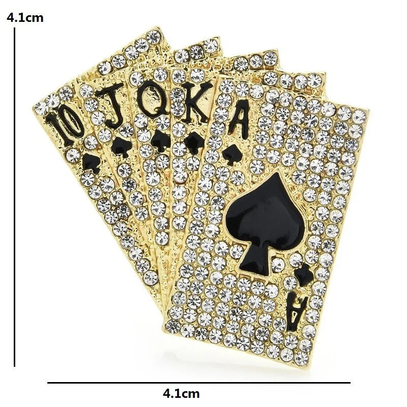 SKEDS Fashion Damen Herren Funkelnde Vollkristall Poker Brosche Anstecknadeln Besonderes Design Unisex Mode Metall Strass Schmuck Geschenk