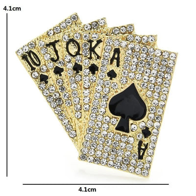 SKEDS Fashion Damen Herren Funkelnde Vollkristall Poker Brosche Anstecknadeln Besonderes Design Unisex Mode Metall Strass Schmuck Geschenk
