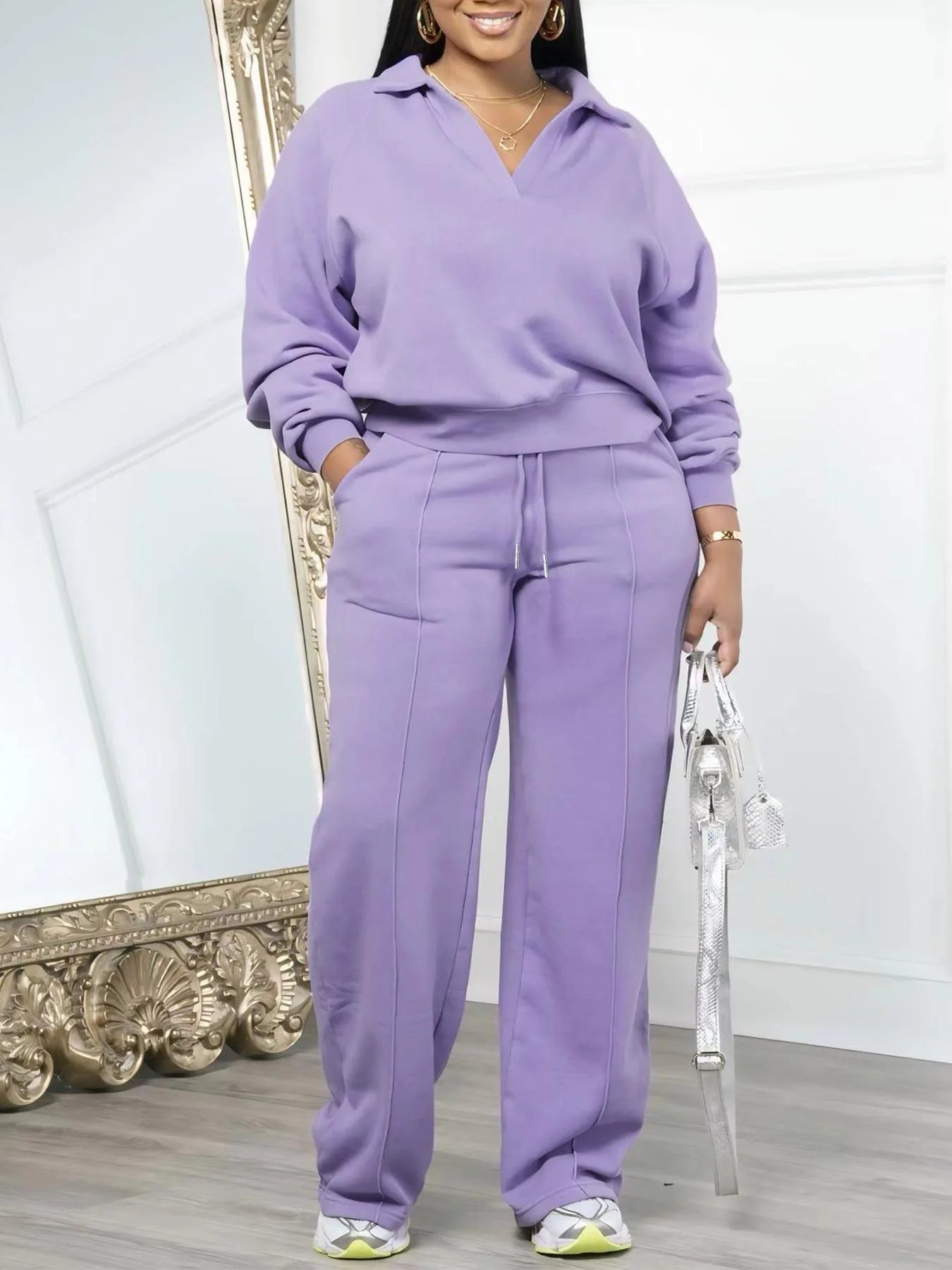 CM.YAYA Fashion Striped Women's Set V-neck Long Sleeve Sweatshirt and SweatPants Tracksuit 2025 Winter Two 2 Piece Set Outfit