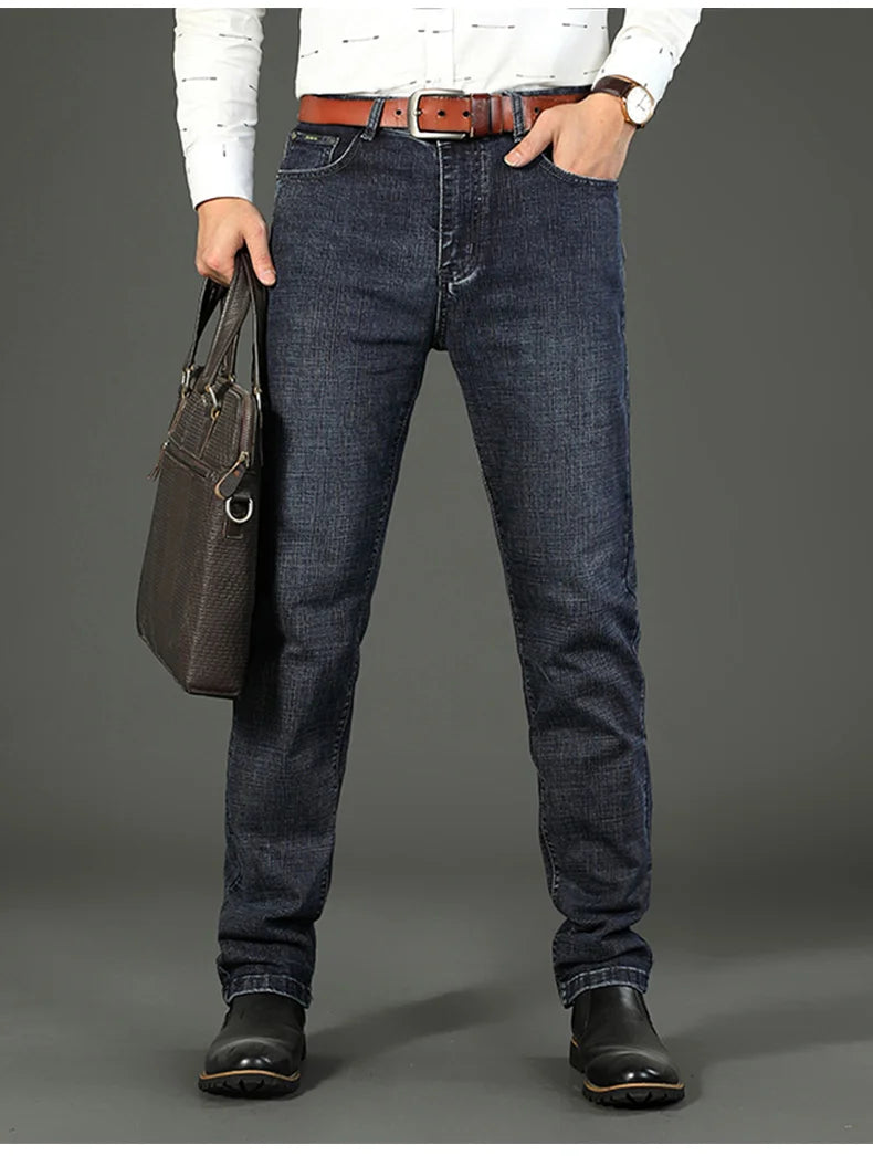 Wthinlee Neue Business Herren Jeans Casual Gerade Stretch Mode Klassische Blau Schwarz Arbeit Denim Hosen Männliche Marke Kleidung