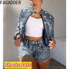 FAGADOER Fashion Denim Embroidery Shorts Two Piece Sets Women Zipper Long Sleeve Coat And Shorts Outfits Female Cowboy 2pcs Suit