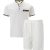 2025 Men Europe and the United States new summer Waffle solid color zip-up lapel short-sleeve suit shorts two sets
