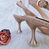 Elegant And Sexy Peach Color High Heels Shoes And Bag With Rhinestone Embellished Toe Is Comfortable Women's Shoes For Party