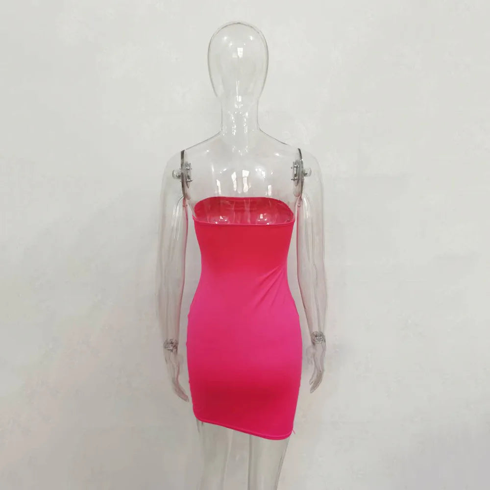 Sexy Trägerloses schulterfreies, pinkfarbenes Bodycon-Kleid für Damen, rückenfreies, schmales Minikleid, Club-Party-Kleider