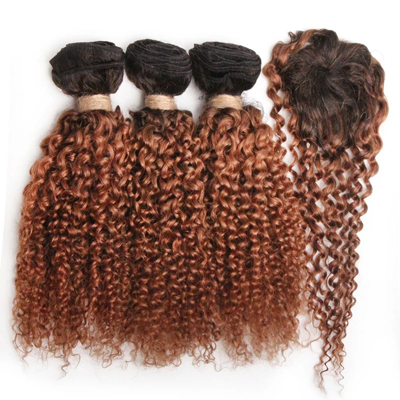 Lockiges Echthaar-Bundles mit Closure, kurzes indisches Echthaar-Bundles mit kreisförmigem Closure