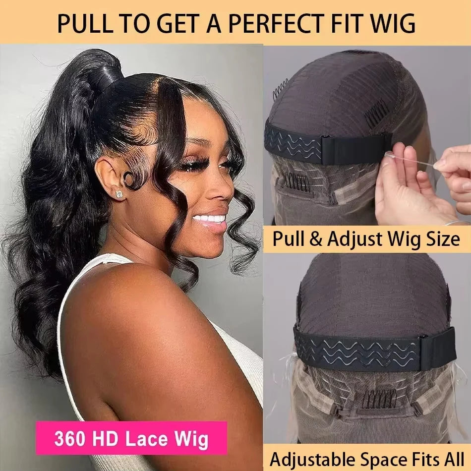 20 40 Inch Body Wave 360 Full Lace Frontal Wigs 100% Human Hair Preplucked Brazilian 250 Density Water Wave 13x6 Lace Front Wig