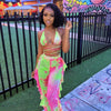 Bra+tassel Pants Suit  2 Piece Set Women Hot Pink Swimsuit Mesh Bathing Suit Sexy Matching Swimwear Viquinis Mujer 2022