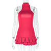 Joskaa Elegant Red Mini Tiered Dress Women Hipster Sexy Halter Backless Skinny Vestidos 2025 Summer Clubwear Vacation Beachwear