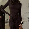 Mozision Rollkragen Oberschenkelhohes Schlitz Sexy Maxikleid für Damen Mode Langarm Drapierte Bandage Bodycon Club Langes Kleid