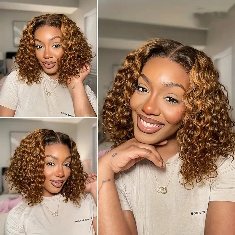 Deep Wave Bob Wig Human Hair Glueless Highlight 5x5 HD Lace Front 220% Density 4/27 Colored Ombre Wear and Go Human Hair Wigs