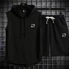 Summer New Men's Sleeveless Hooded T-shirt+shorts pants Sports two-piece set gym  Fashion  Casual Men Women Sports Two Piece Set