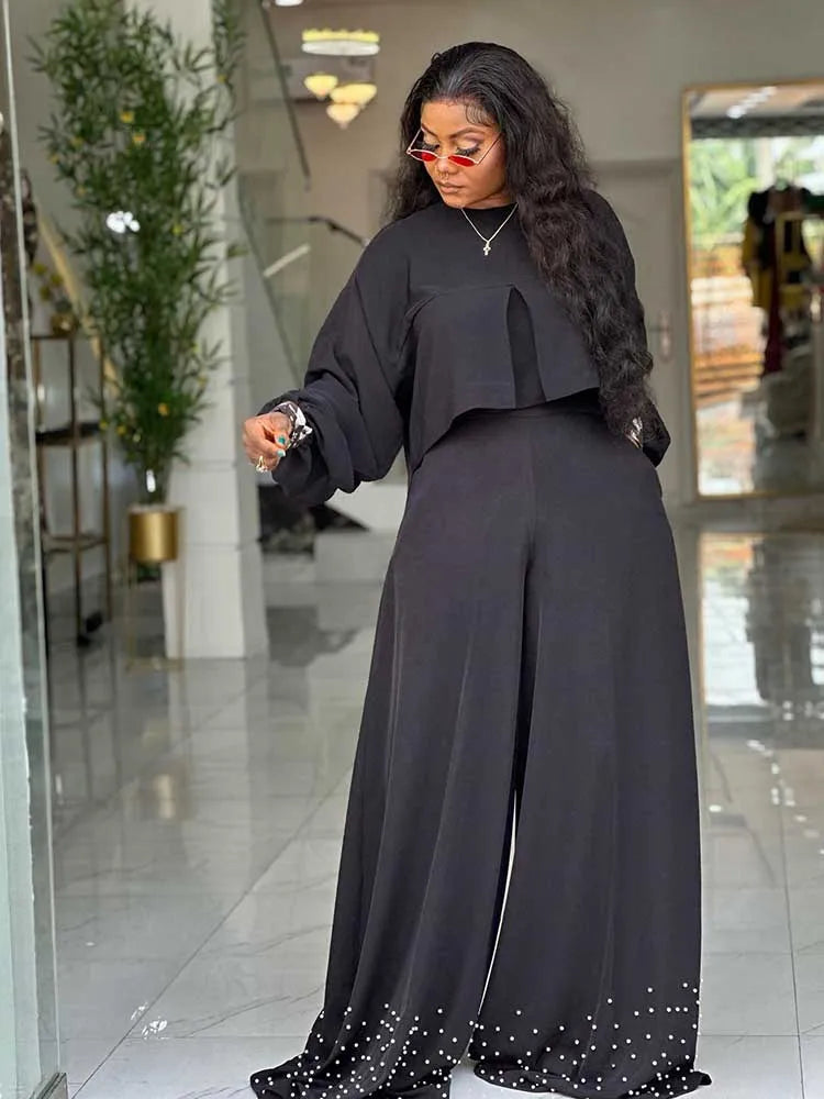 Frühlingskleidung für Damen, 2-teilige Sets Damen-Outfit, Laternenärmel-Anzug mit weiter Hose und Top, High Street Elegante Damen-Sets