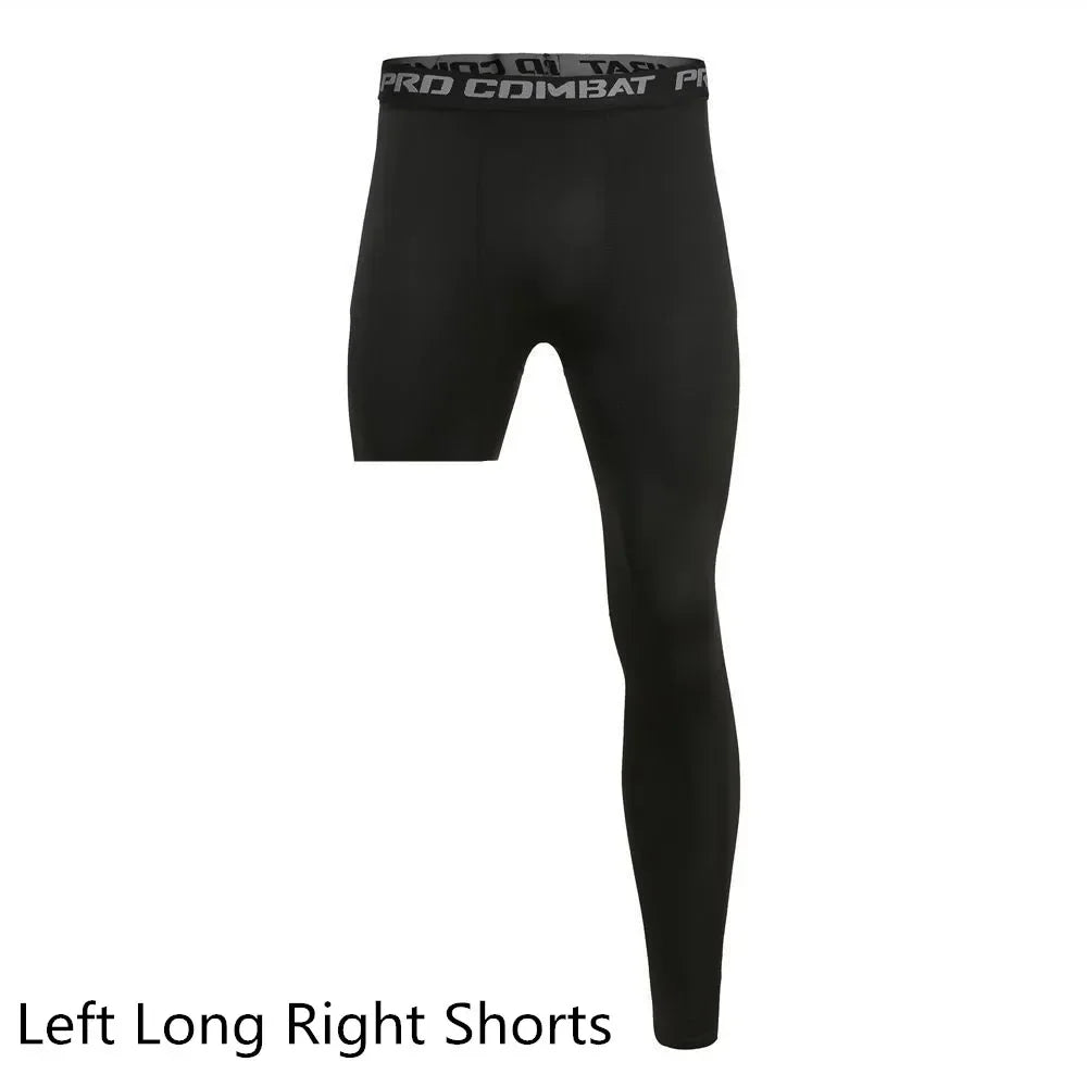 Men Compression Pants Base Layer Exercise Trousers Running Tight Sport Cropped One Leg Leggings Basketball Football Yoga Fitness