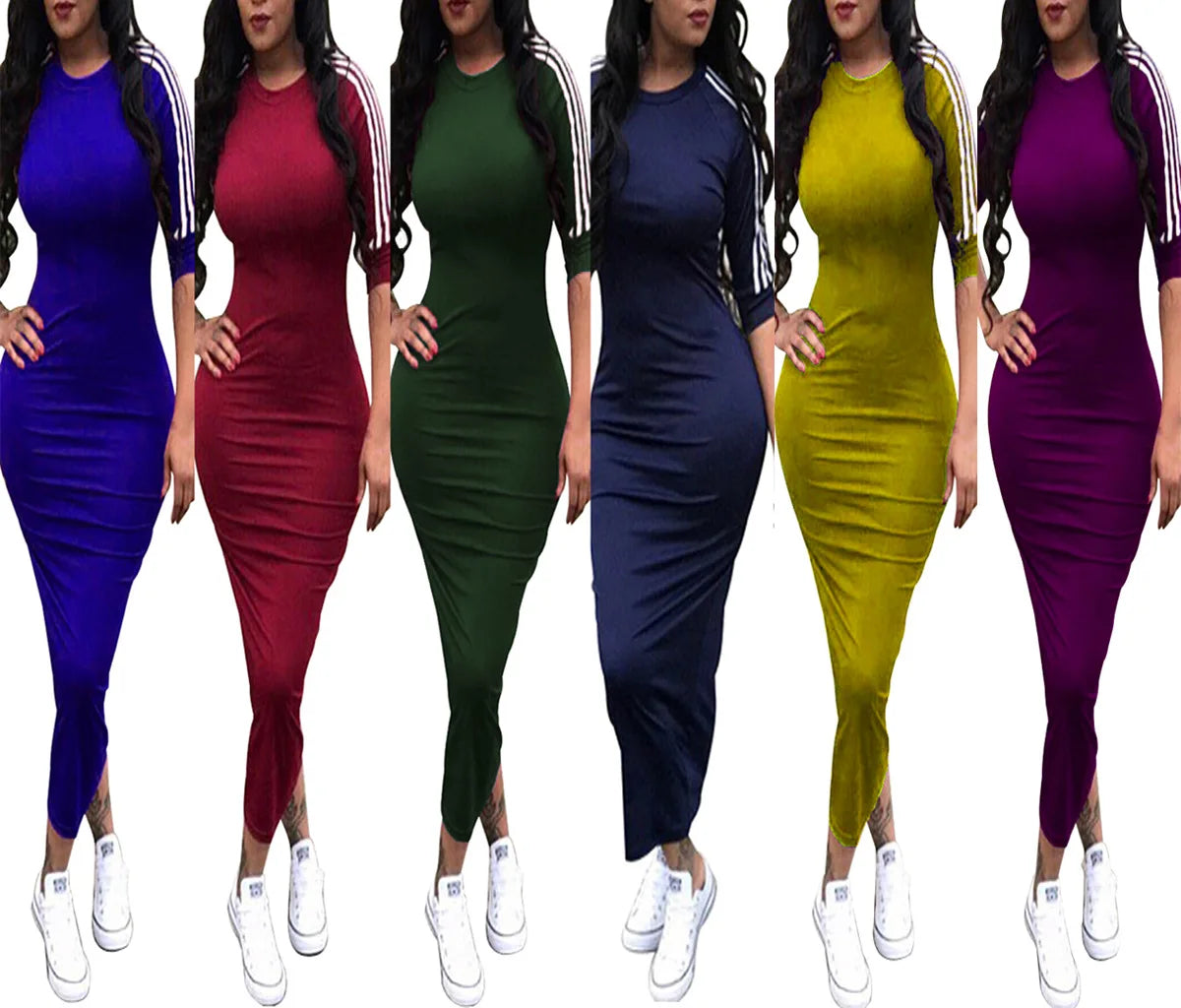 European and American women's fashion white stripe dress