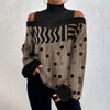2024Damen Langarm Rollkragenpullover Damen Sexy schulterfrei ausgehöhlte lockere bedruckte T-Shirts 2024 Herbst Mode T-Shirt Top